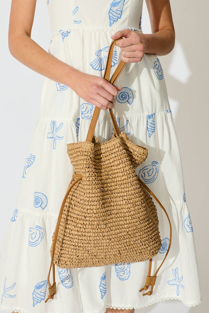 Delilah Shoulder Bag in Tan Woven Straw
