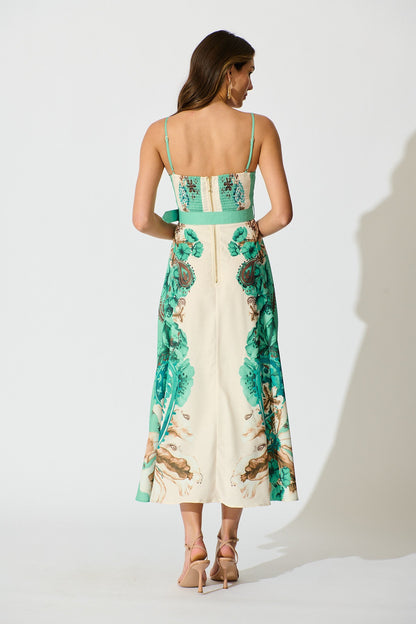 Whispers of Jade Sundress in Cream with Jade Print Linen Blend