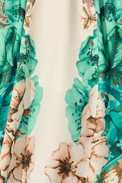 Boheme Breeze Skirt in Cream with Jade Print Linen Blend