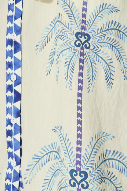 Palmira Midi Shirt Dress in Cream with Navy Palm Tree