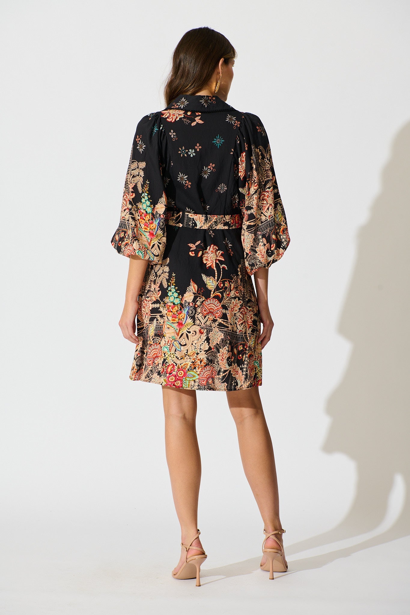 Starlet Boho Shirt Dress in Black Floral Linen Blend