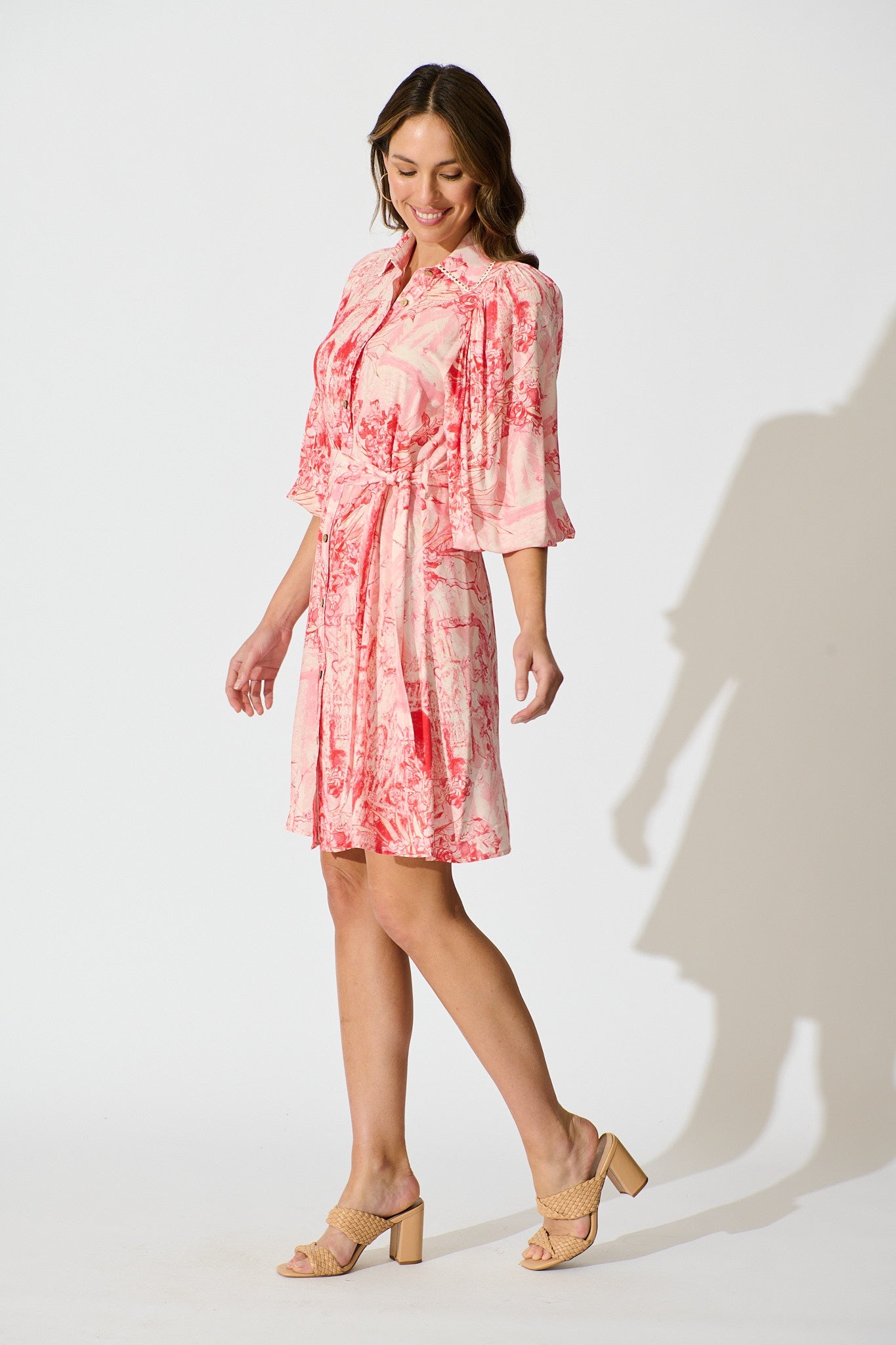 Laverna Shirt Dress in Multi Pink Print