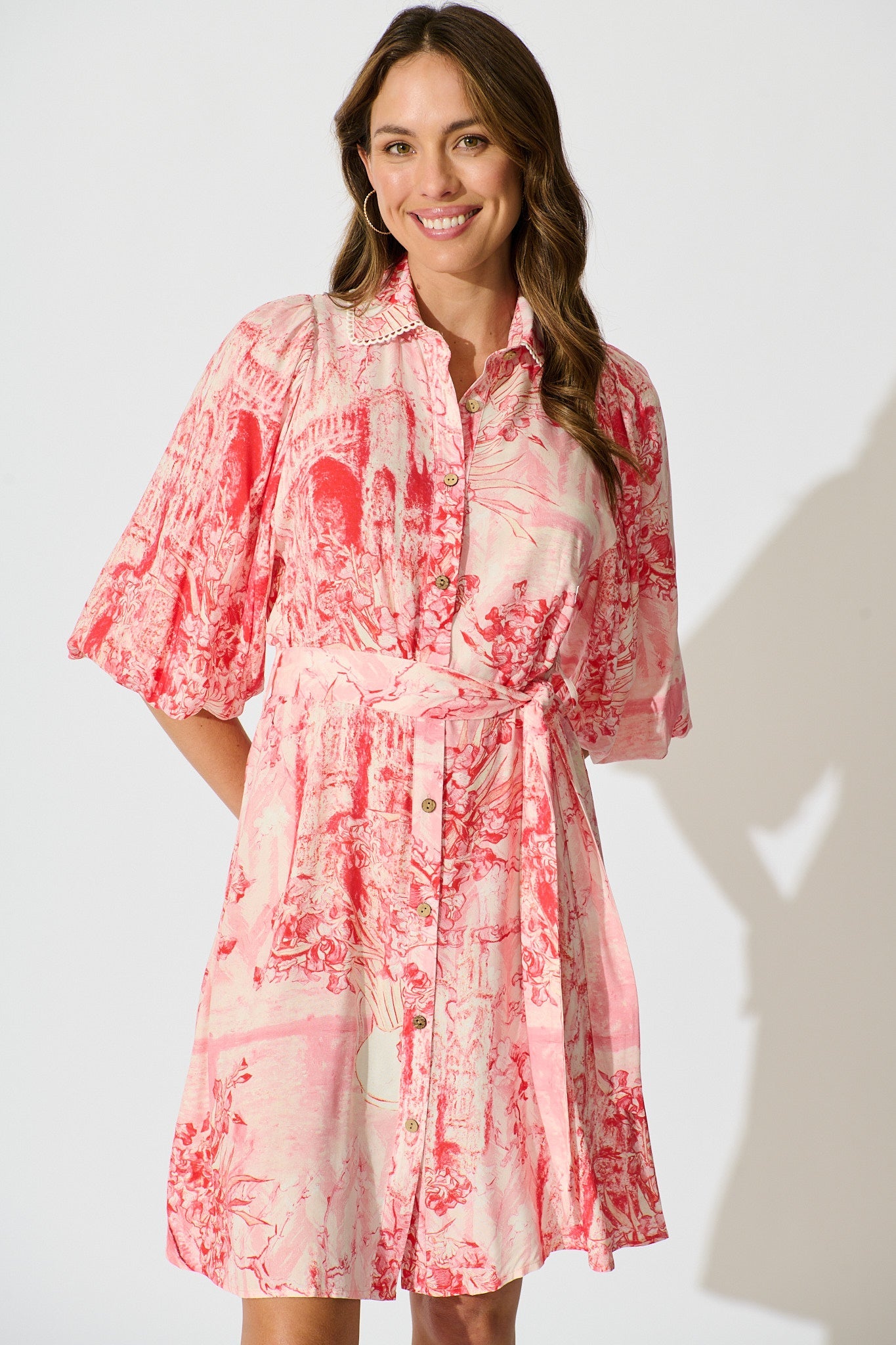Laverna Shirt Dress in Multi Pink Print