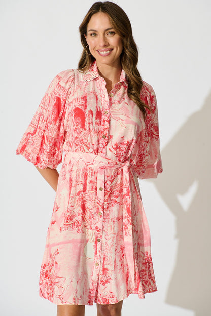 Laverna Shirt Dress in Multi Pink Print