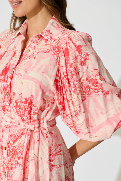 Laverna Shirt Dress in Multi Pink Print