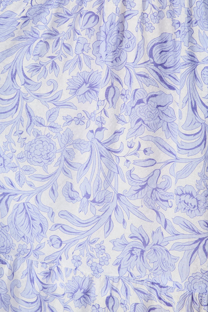 Zora Maxi Shirt Dress in Blue Floral Cotton Blend