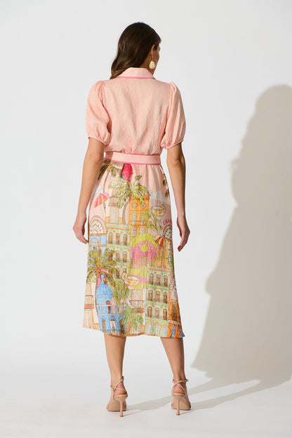 Norah Midi Shirt Dress In Pink with Tropical City Print
