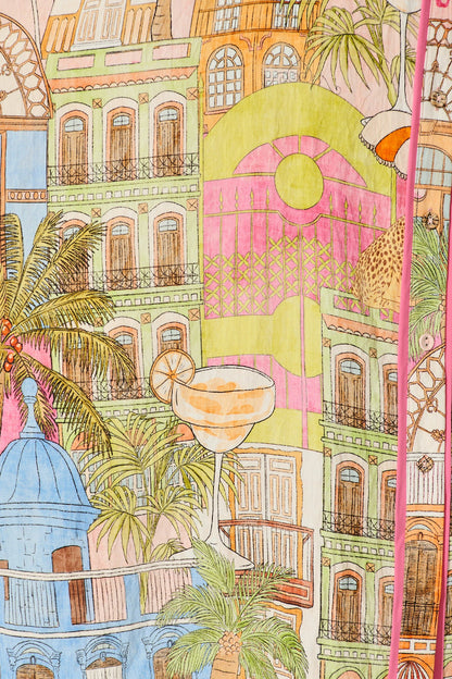 Norah Midi Shirt Dress In Pink with Tropical City Print