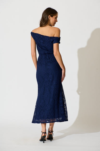 Valencia Lace Midi Dress in Navy