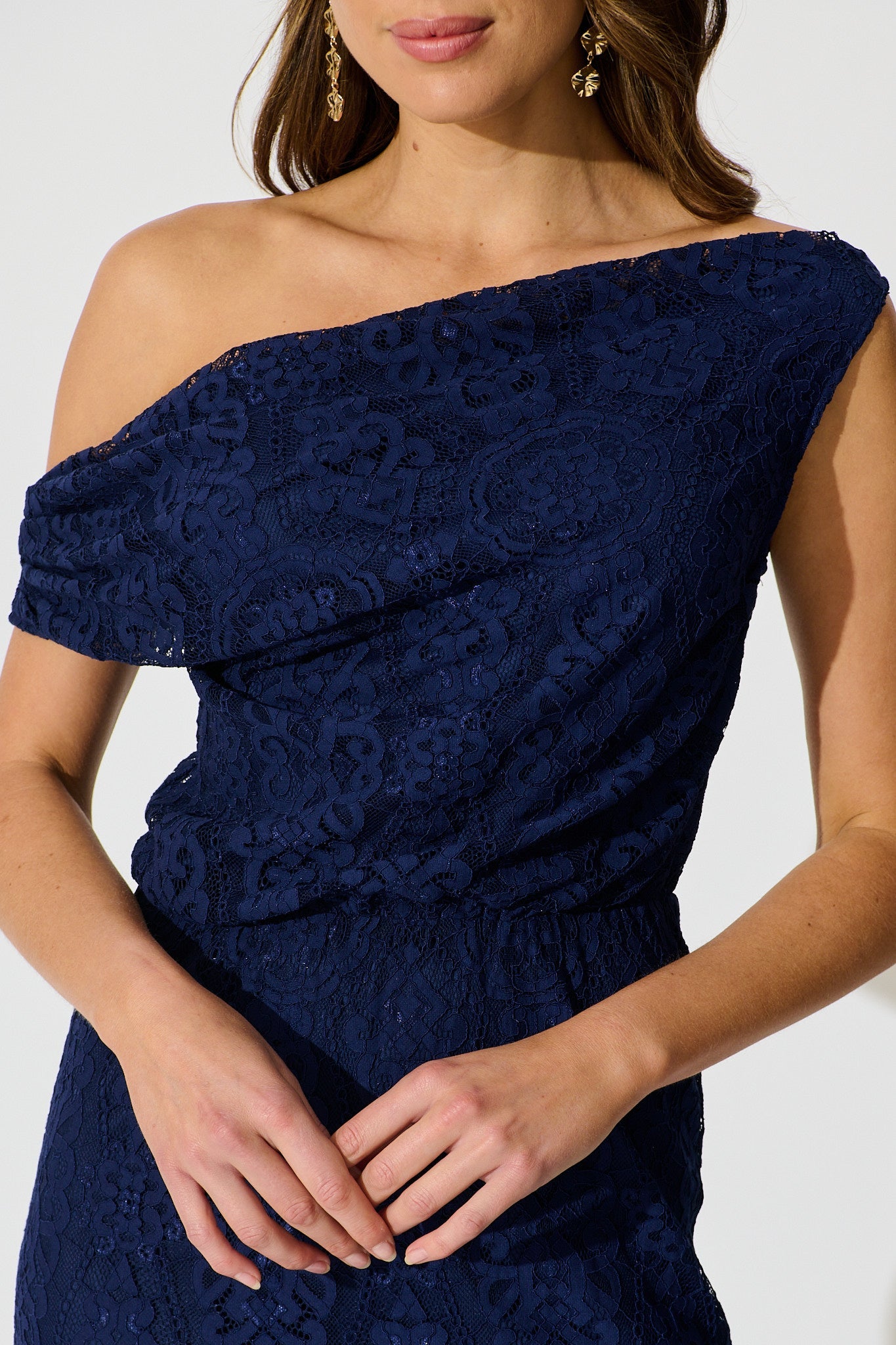 Valencia Lace Midi Dress in Navy