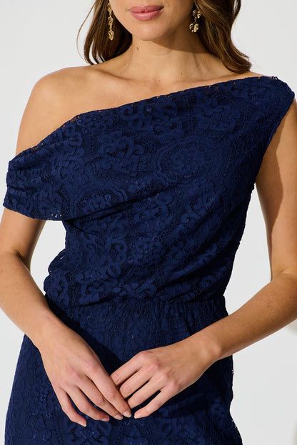 Valencia Lace Midi Dress in Navy