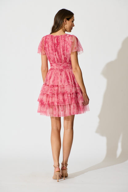 Air and Grace Dress in Pink Floral Tulle