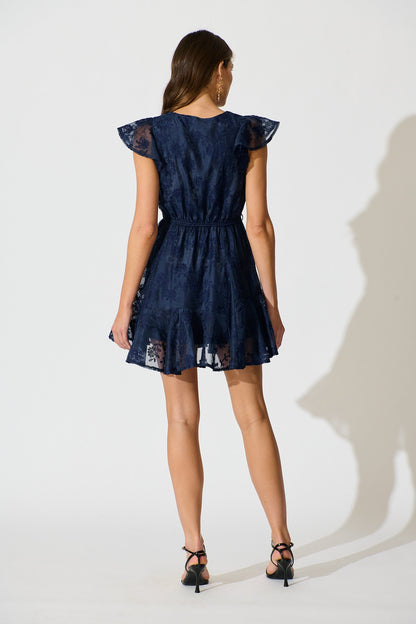 Embroidered Grace Dress in Navy