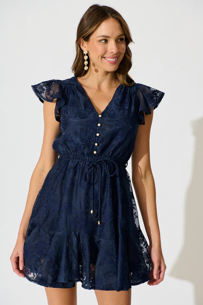 Embroidered Grace Dress in Navy