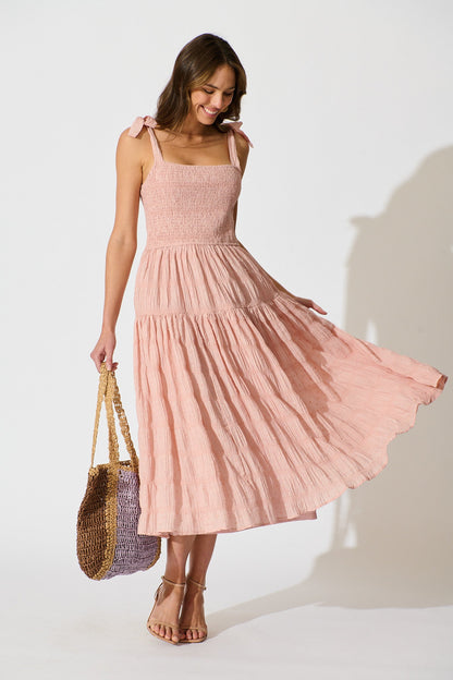 Lila Rea Maxi Sundress in Blush Swiss Dot