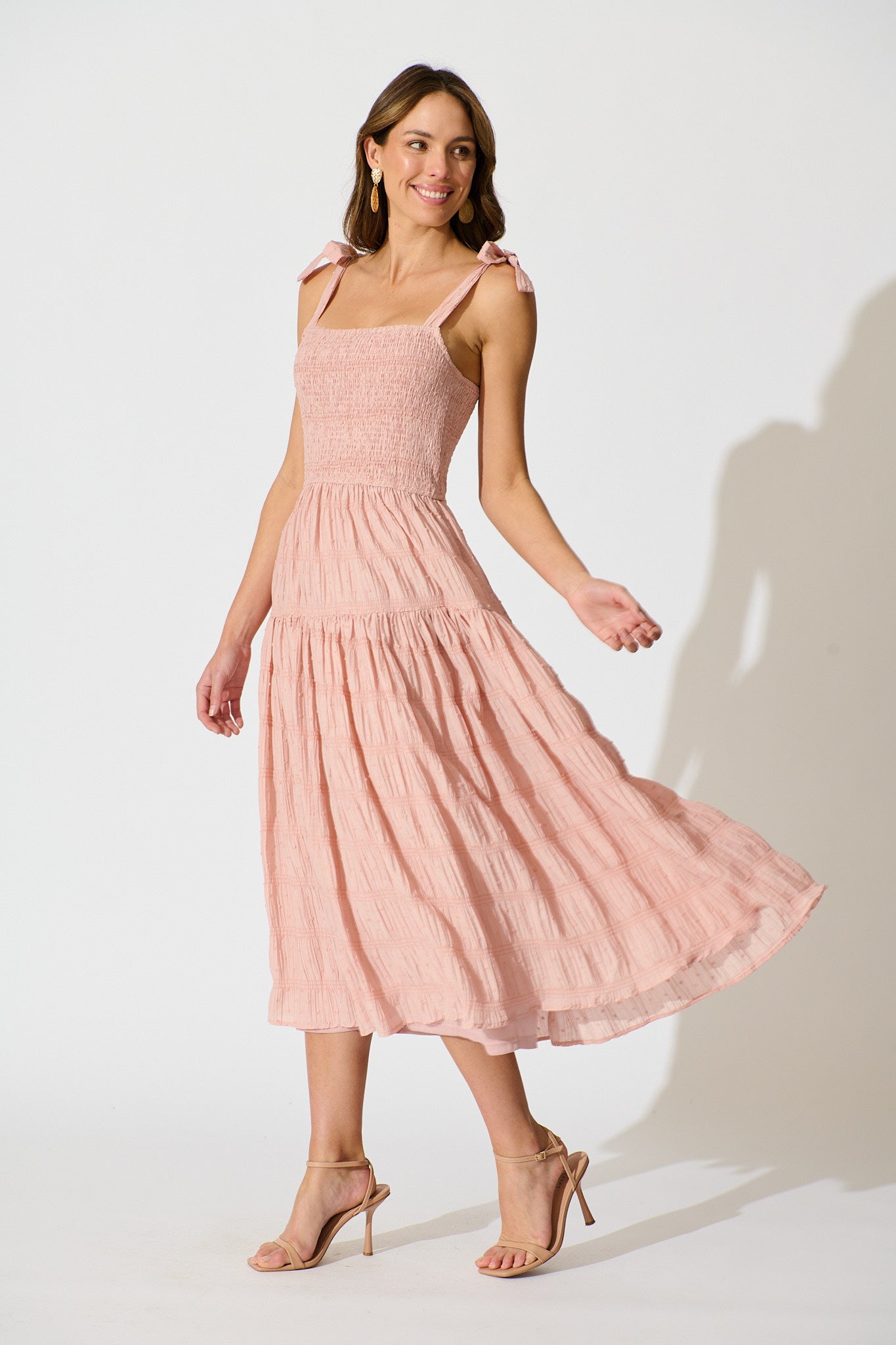 Lila Rea Maxi Sundress in Blush Swiss Dot