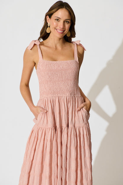 Lila Rea Maxi Sundress in Blush Swiss Dot