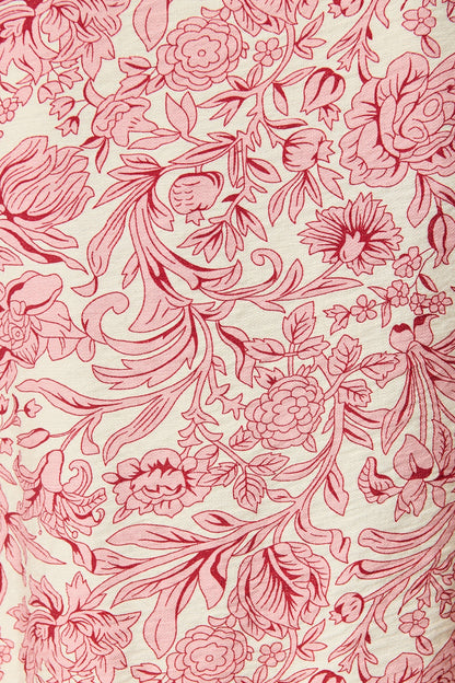 Azami Shirt in White with Pink Floral