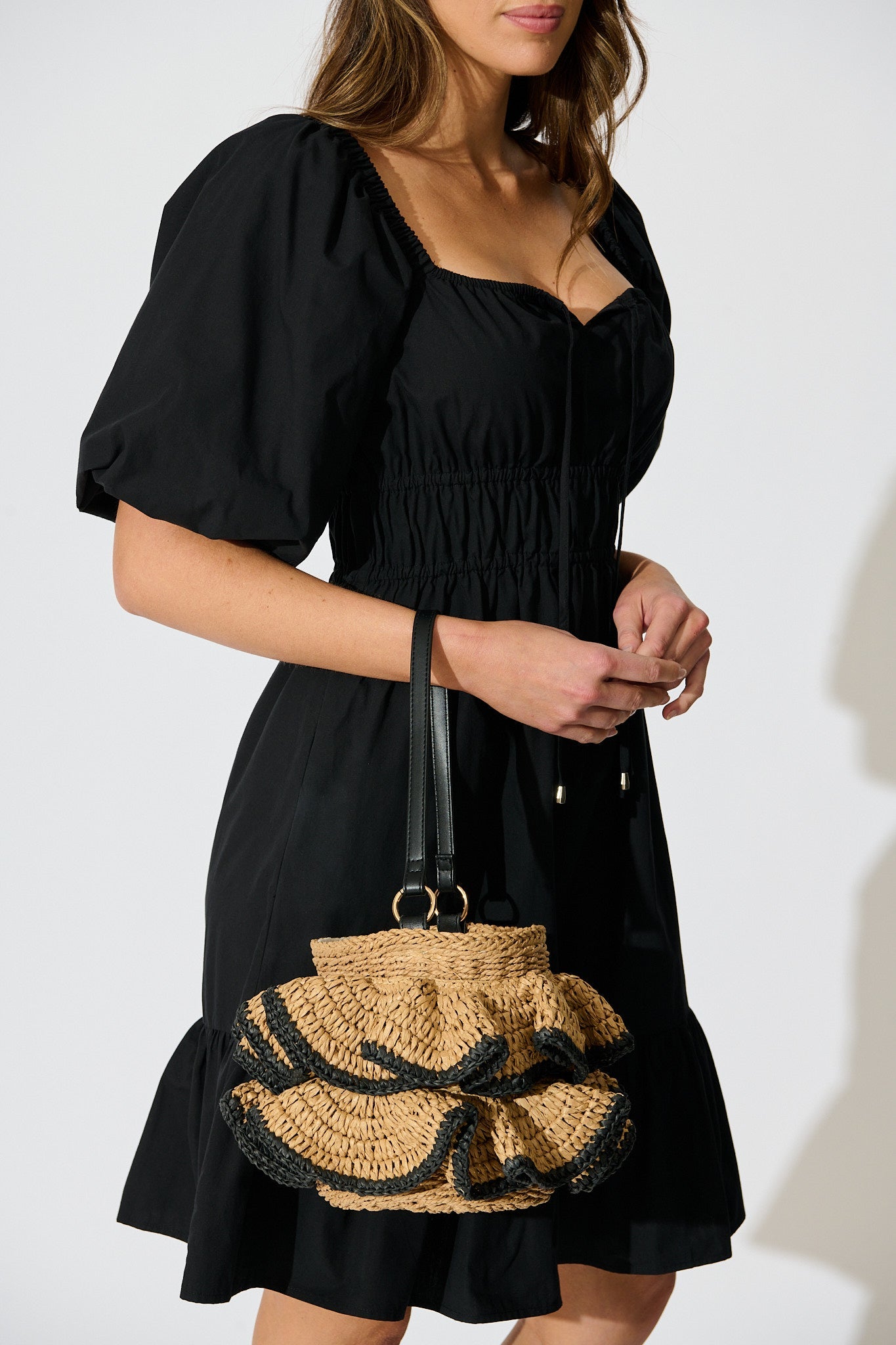 Juliette Ruffle Basket Bag in Natural Straw
