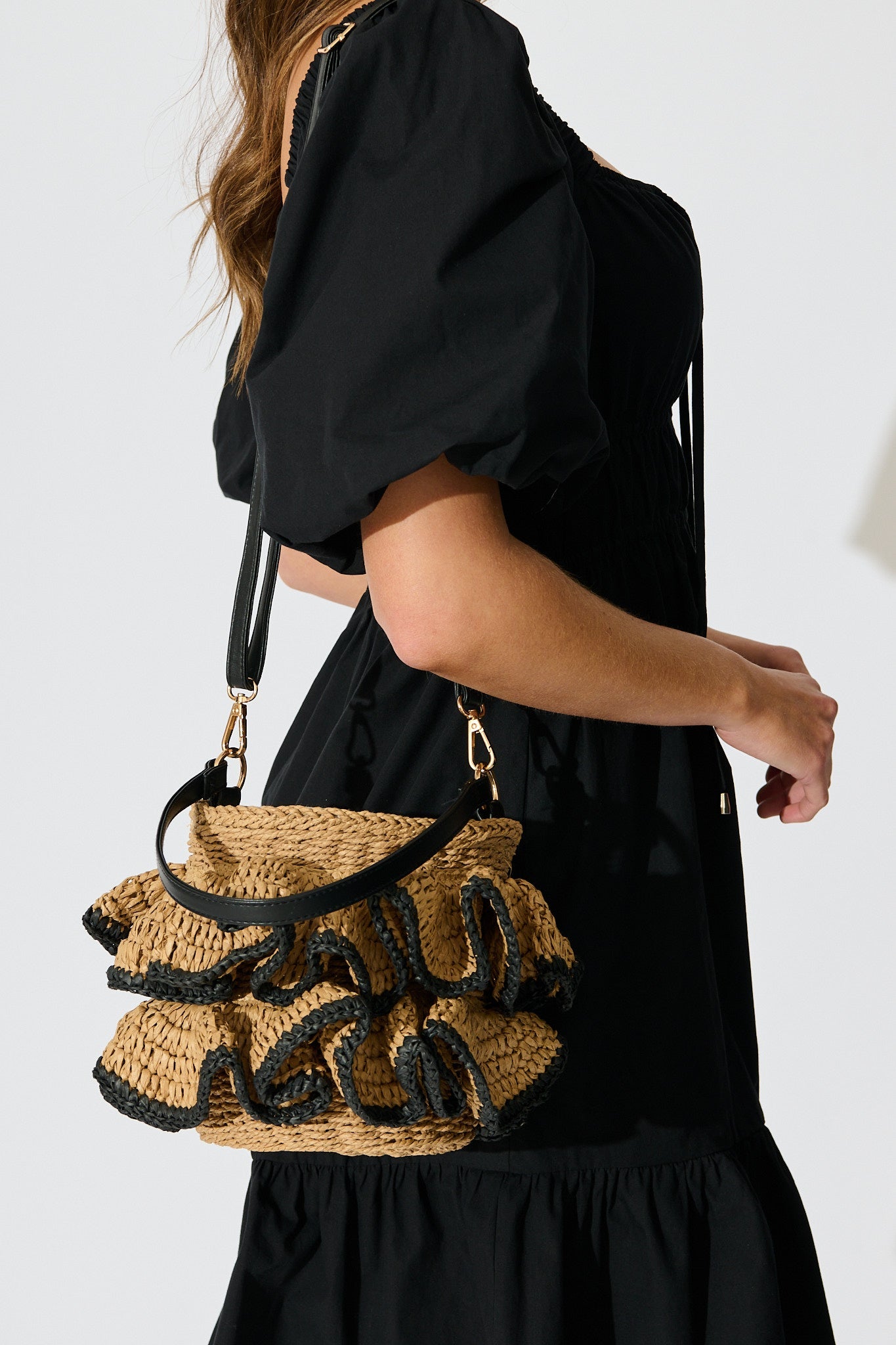 Juliette Ruffle Basket Bag in Natural Straw