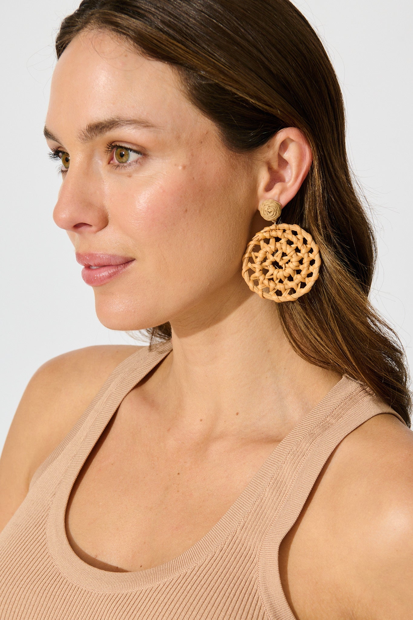 Leana Drop Earrings in Natural Raffia with Gold Accent