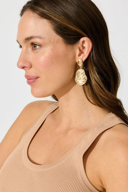 Sienna Drop Earrings in 18K Textured Gold Plated