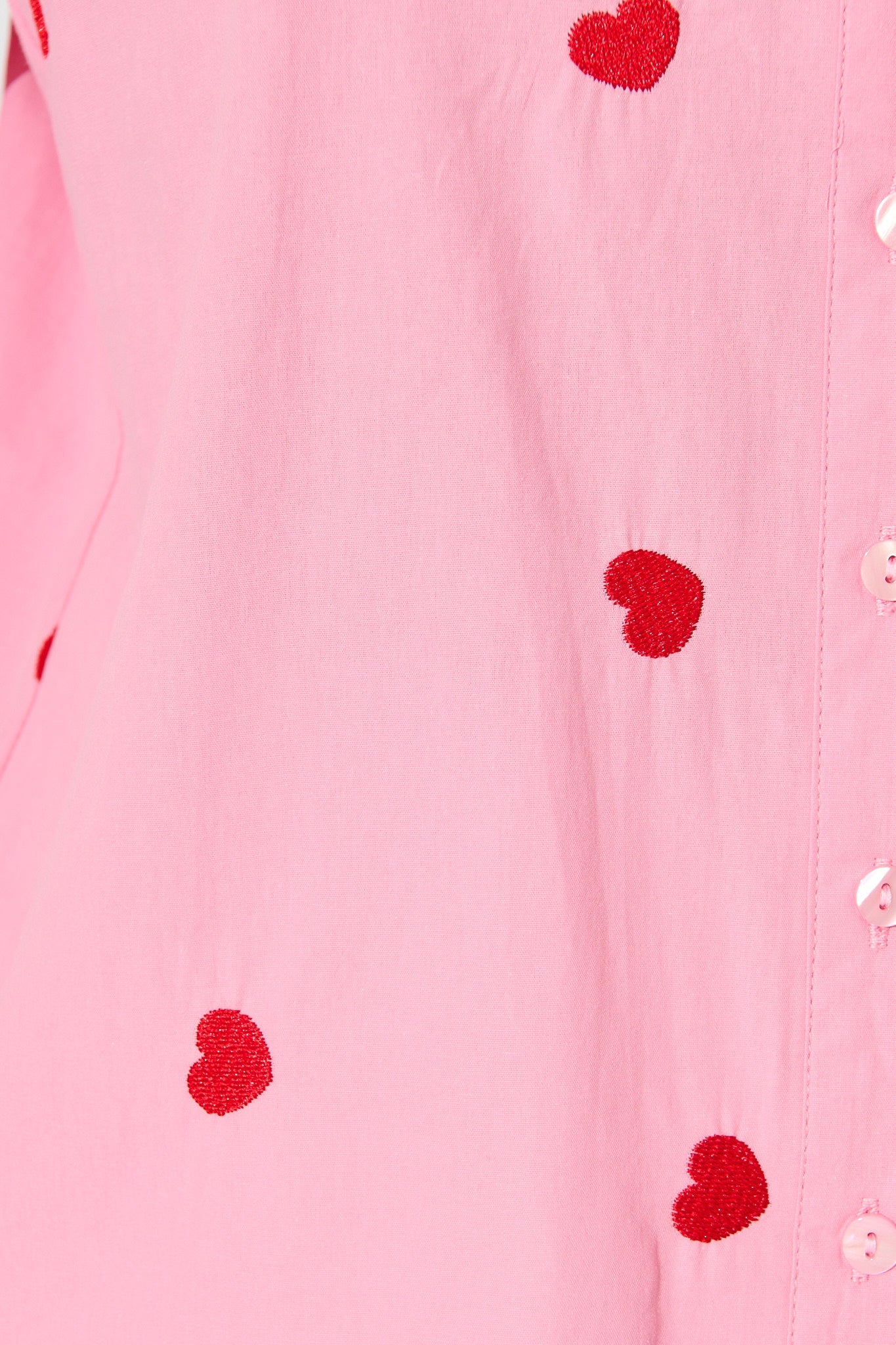 Amore Heart Shirt in Pink with Red Heart Embroidered Cotton