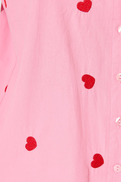 Amore Heart Shirt in Pink with Red Heart Embroidered Cotton