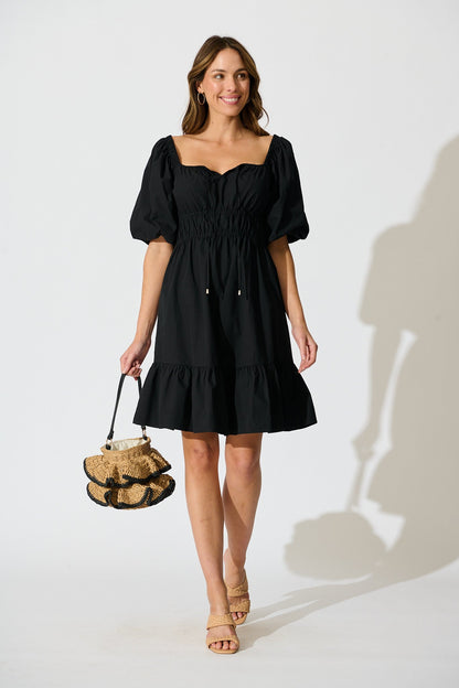 Kierah Dress in Black Cotton