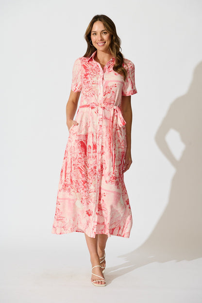 Hope Maxi Shirt Dress in Multi Pink Print