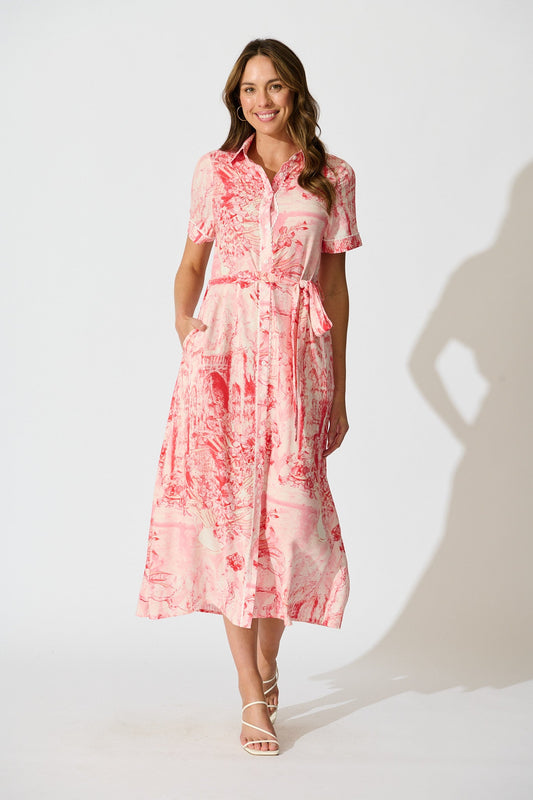 Hope Maxi Shirt Dress in Multi Pink Print