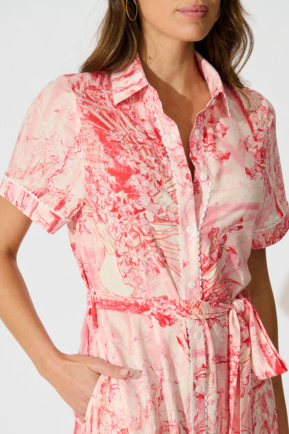 Hope Maxi Shirt Dress in Multi Pink Print