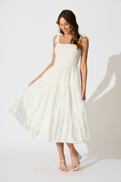 Lila Rea Maxi Sundress in White Swiss Dot