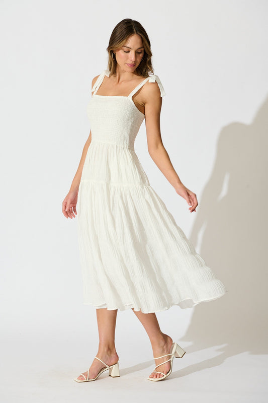 Lila Rea Maxi Sundress in White Swiss Dot