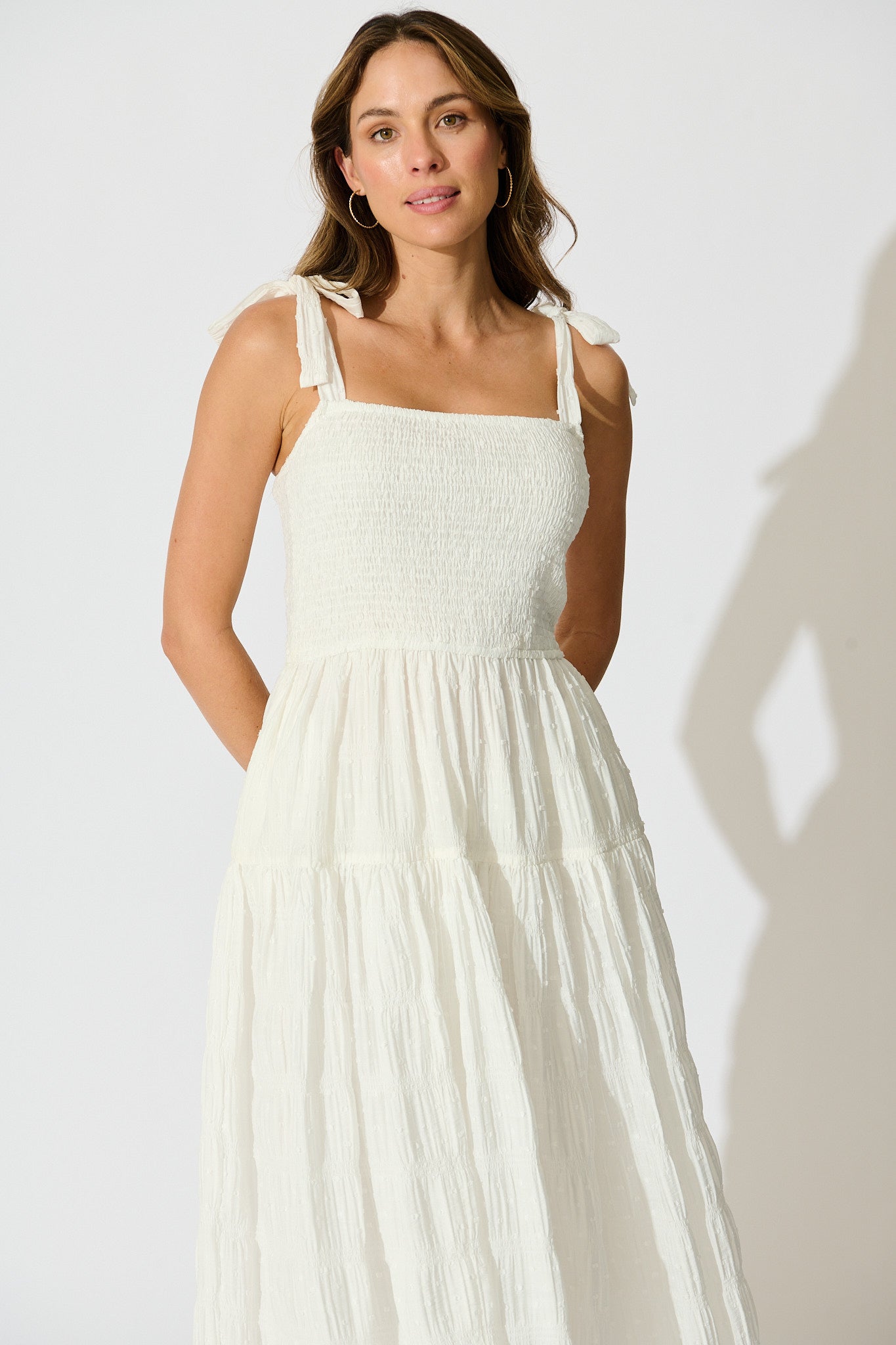 Lila Rea Maxi Sundress in White Swiss Dot