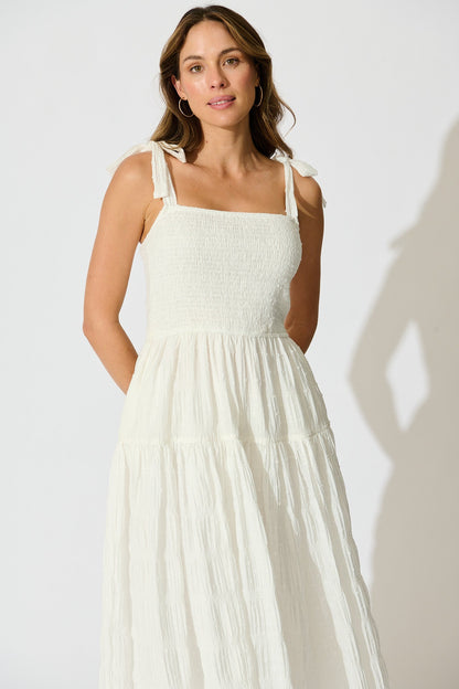 Lila Rea Maxi Sundress in White Swiss Dot