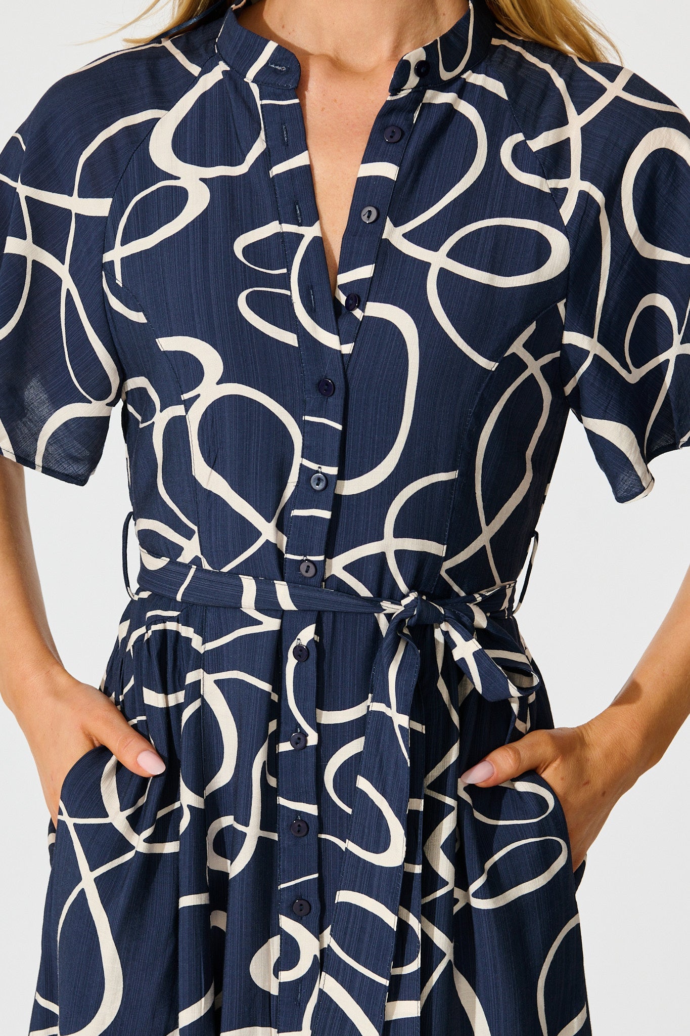 Fergie Midi Dress in Navy Geometric Print