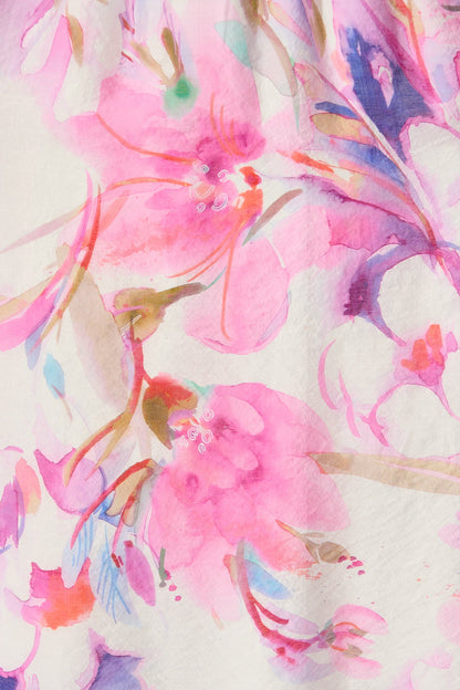 Adrina Maxi Dress in White with Pink Watercolour