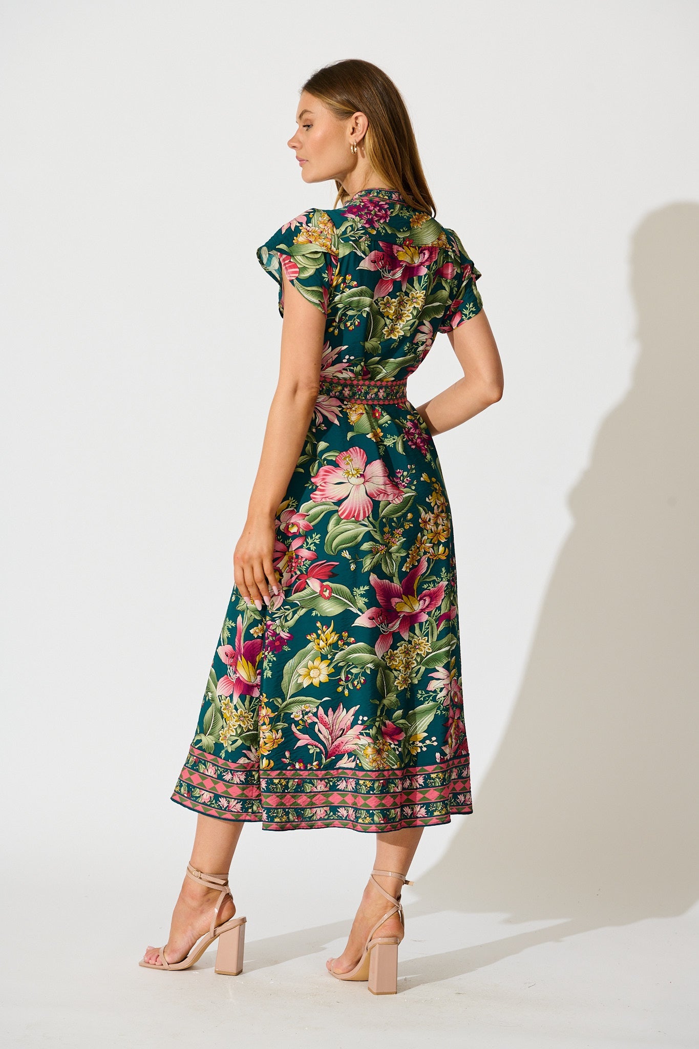 PRE ORDER Portofino Bloom Midi Dress in Green with Multi Floral