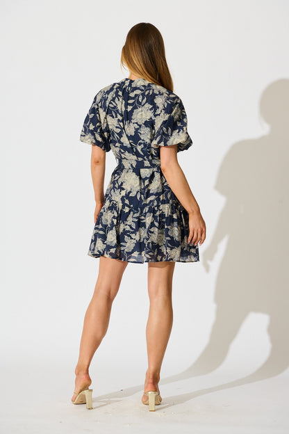 Enara Dress in Navy with Cream Floral