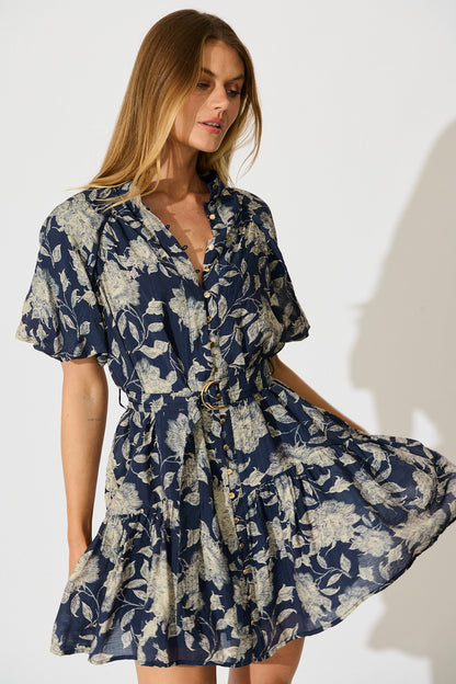 Enara Dress in Navy with Cream Floral