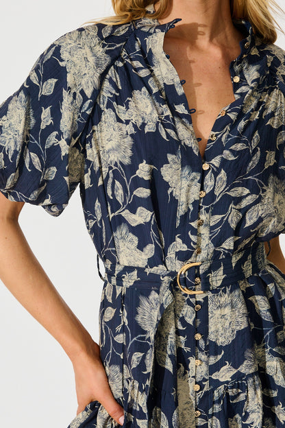 Enara Dress in Navy with Cream Floral