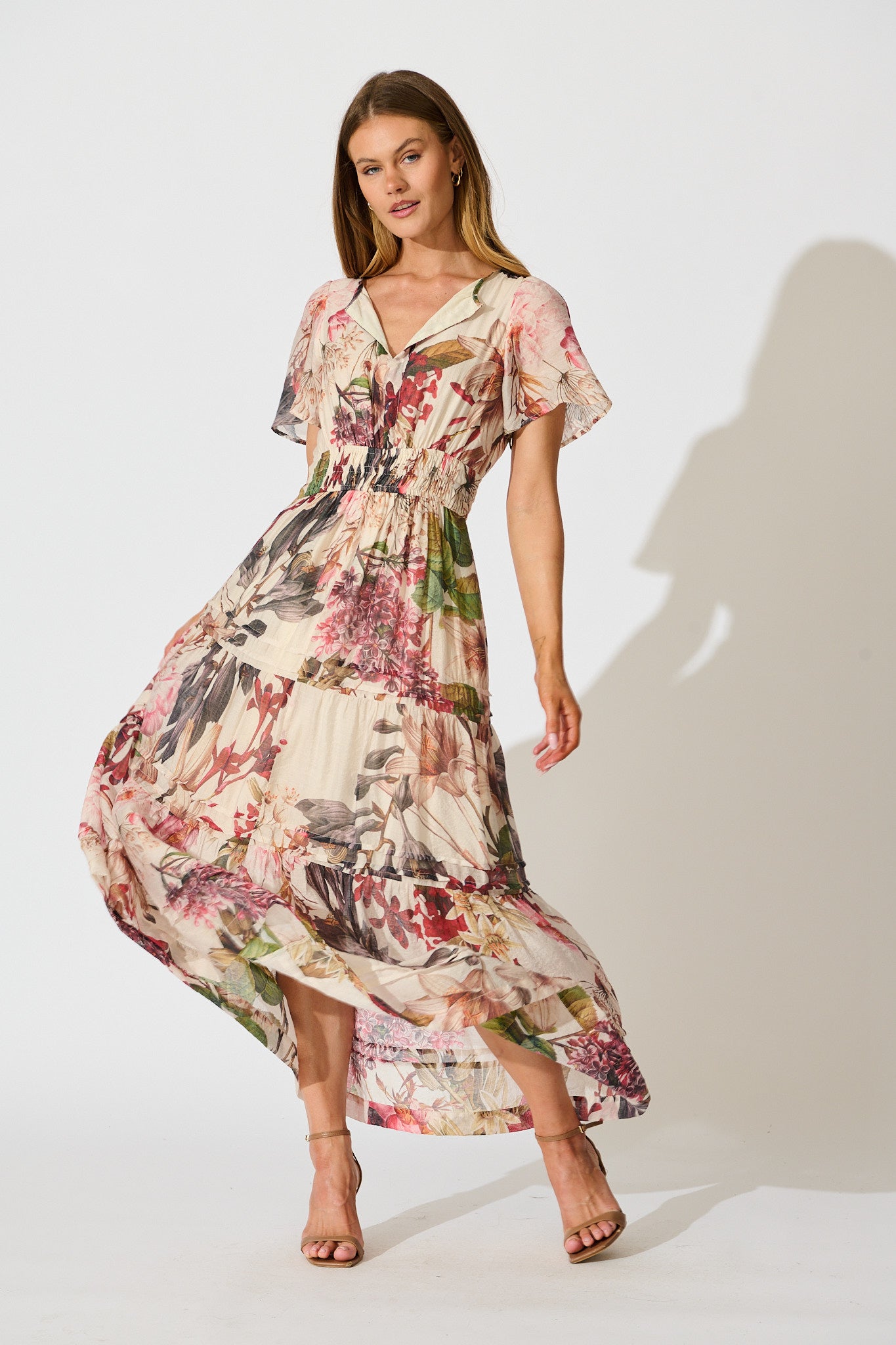Catania Maxi Dress in Cream with Multi Floral