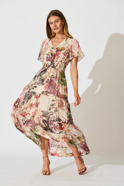 Catania Maxi Dress in Cream with Multi Floral
