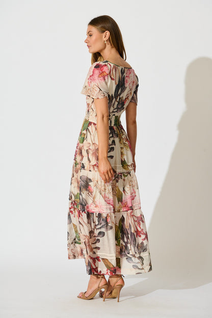 Catania Maxi Dress in Cream with Multi Floral