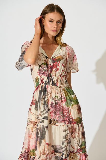 Catania Maxi Dress in Cream with Multi Floral