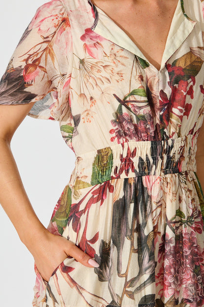 Catania Maxi Dress in Cream with Multi Floral