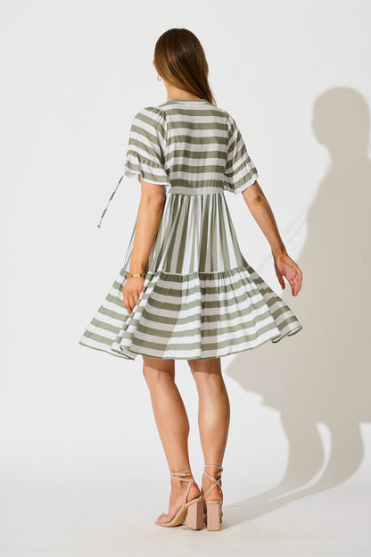 Northcote Smock Dress in Green with White Stripe