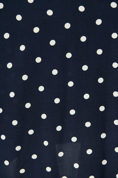 Noree Midi Dress in Navy with White Polka Dot