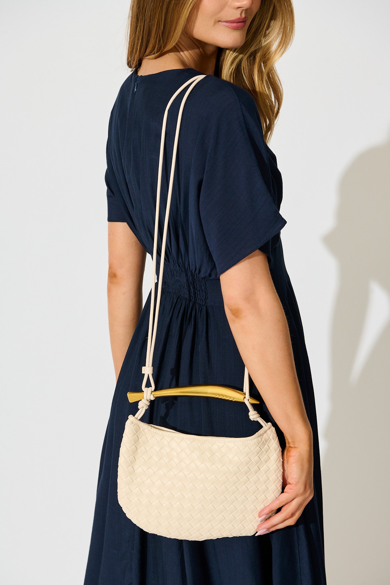 Chloe Quilted Multiway Bag in Cream with Gold Bar Handle